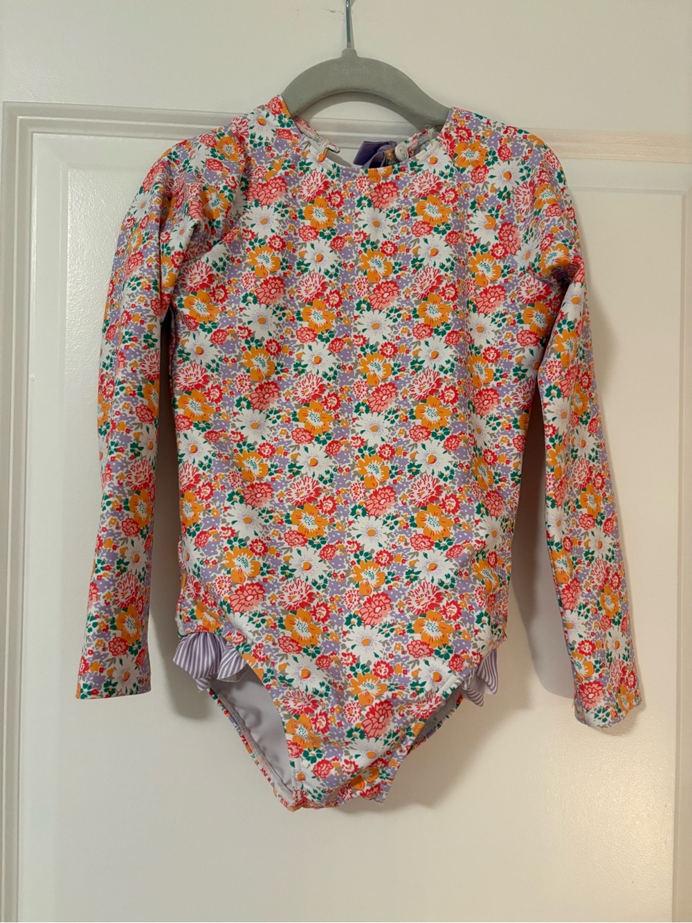 Minnow | Girls' Floral Long-Sleeve Swim One-Piece - Pink/Orange/Green